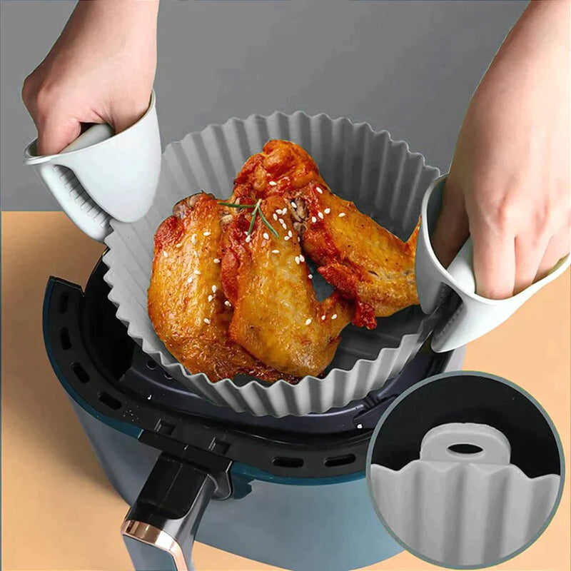 Recipiente Para Air Fryer De Silicone Forma Reutilizavel Antiaderente Cinza